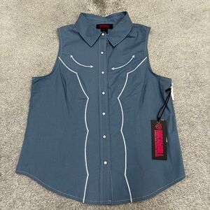 Blue Button Up Collar Tank